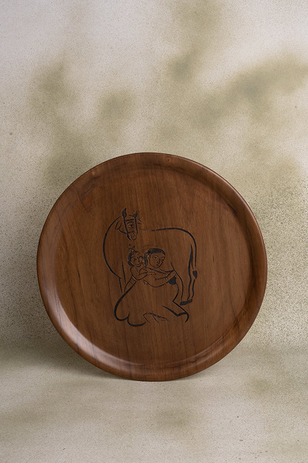 Krishna Yashoda Inspired Wooden Tray 