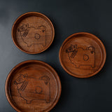 Jamini Cow Engraved Wooden Bowls (Set Of 3)