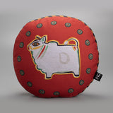 Jamini Cow Maroon Round Cushion