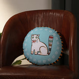 Jamini Cat Cyan Round Cushion
