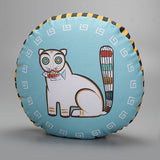 Jamini Cat Cyan Round Cushion