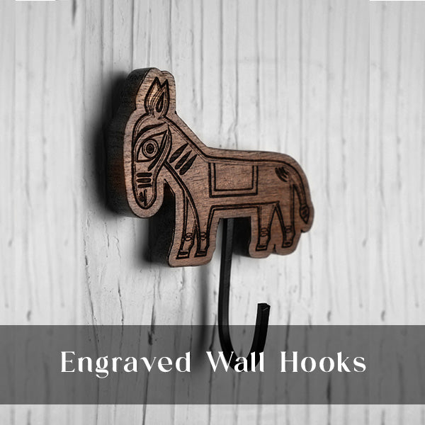 Engraved Wooden Hook featuring Jamini Roy's Flight Into Egypt