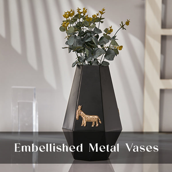 Embellished metal vase featuring Jamini Roy's Flight Into Egypt